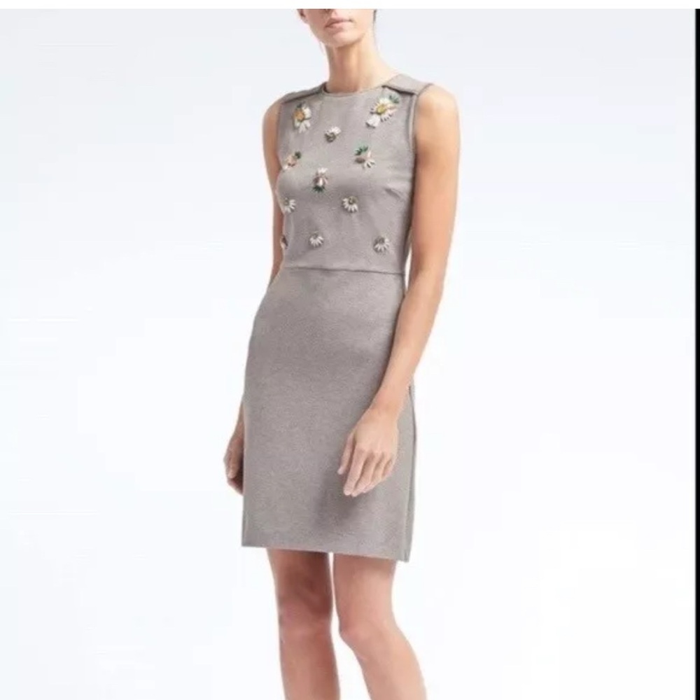 NWT Banana Republic Sleeveless Knit Pineapple Dress Size 14 Gray Retail $148